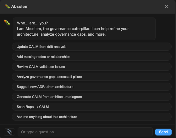 Absolem AI architecture advisor with seven specialized governance commands